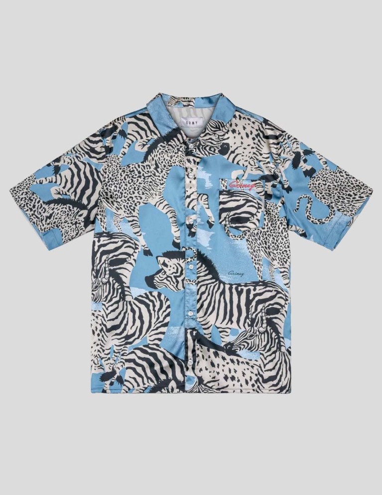 Camisa GRIMEY animal satin button up shirt blue